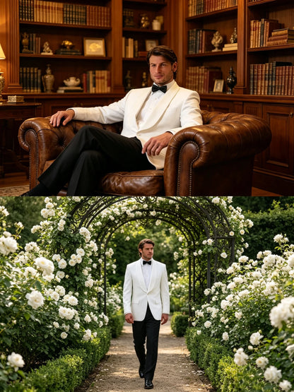 2 Pieces White Wedding Suit for Men Shawl Lapel Single Breasted Blazer And Pants Groom Tuxedo Prom Party Costume Homme Outfit