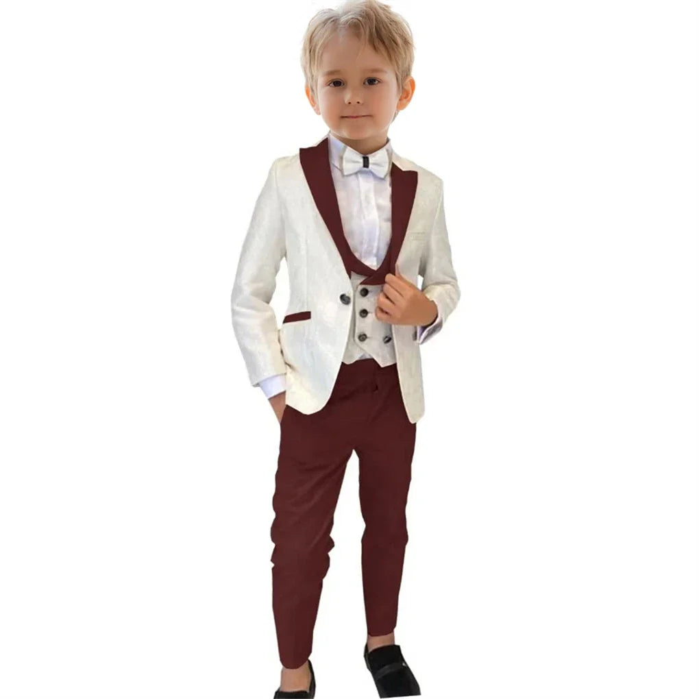 Boys 3-Piece Suit Set Jacket Vest Pants Paisley Slim Fit Kids Formal Tuxedo for Weddings