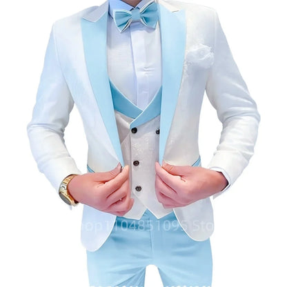 Elegant Jacquard Men's Suits Slim Fit 3 Pieces Blazer+Vests+Pants for Party Prom Tuxedos Business Set Wedding Men Clothes Outfit