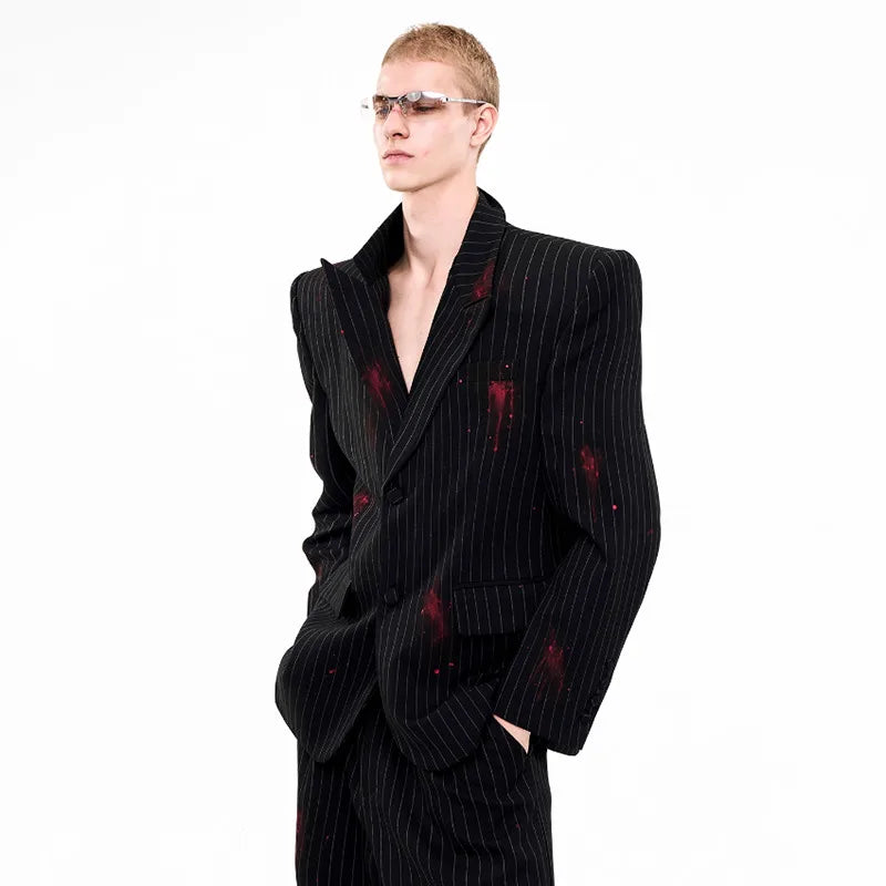 Ink Ejection Tie-dyed Pattern Stripe Printed Shoulder Pad Blazer Coat Men 2025 New Original Luxury Handsome Jacket JY4551