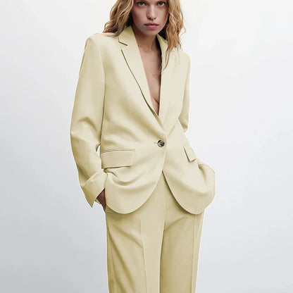 Graceful Blue Notch Lapel Suits For Women Casual Single Breasted 2 Piece Daily Interview Business Speech Outfits Jacket Pants