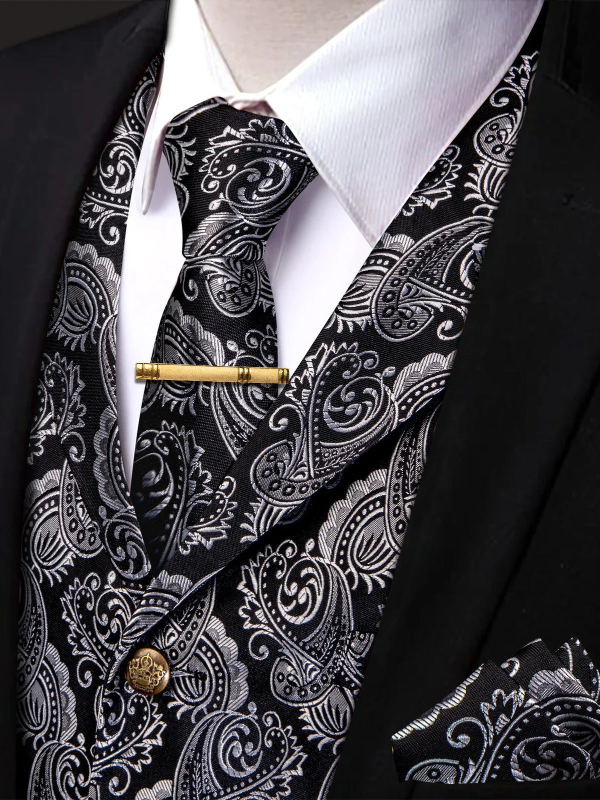 Men's Vest and Tie Set – Paisley Floral Waistcoat with Necktie for Weddings and Business Occasions