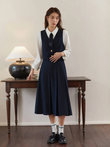 College Style Short Blazer Coat Fashion Two Piece Suit for Women Literary Retro Spring New High Waist Half Pleated Skirt