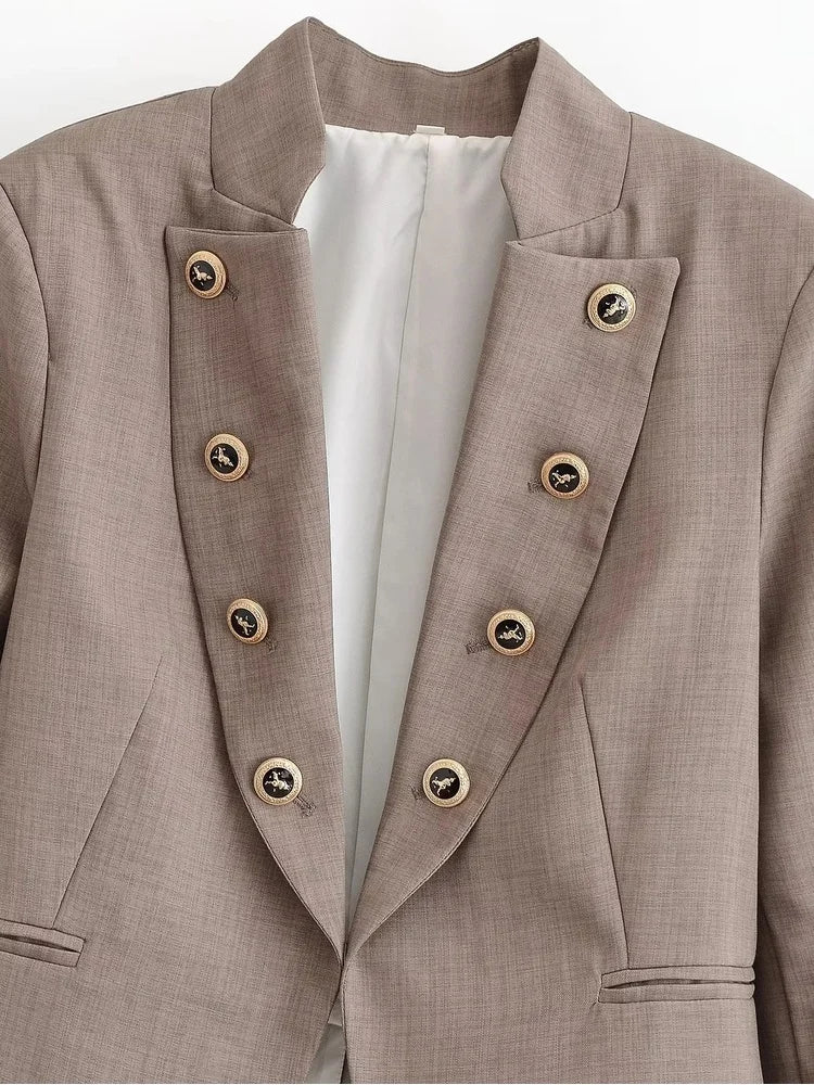 Elegant Women Cropped Blazer Jacket Double Breasted Button Slim Fit Short Suit Coat Office Lady Chic Tailored Blazer Top
