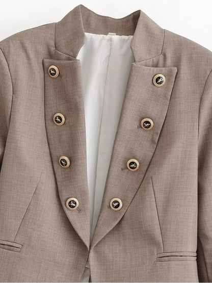 Elegant Women Cropped Blazer Jacket Double Breasted Button Slim Fit Short Suit Coat Office Lady Chic Tailored Blazer Top