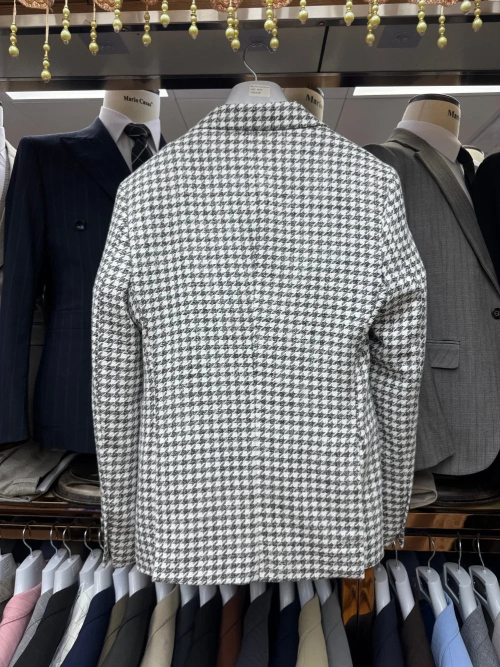 Men's Houndstooth Suit 3 Piece Blazer Jacket Pants Vest Formal Wedding Party Prom Business Outfit Slim Fit Suits Set S-3XL