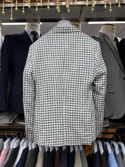Men's Houndstooth Suit 3 Piece Blazer Jacket Pants Vest Formal Wedding Party Prom Business Outfit Slim Fit Suits Set S-3XL