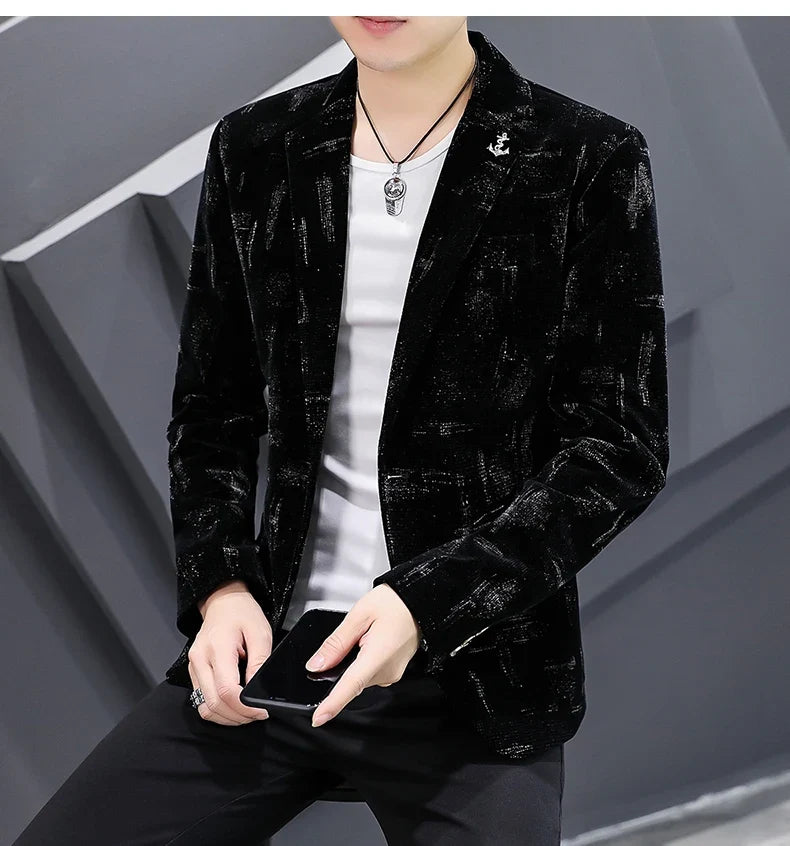 Fashion Handsome Slim Fit Corduroy Suit for Men High Quality Young Boutique Style Single Breasted West Coat M-5XL