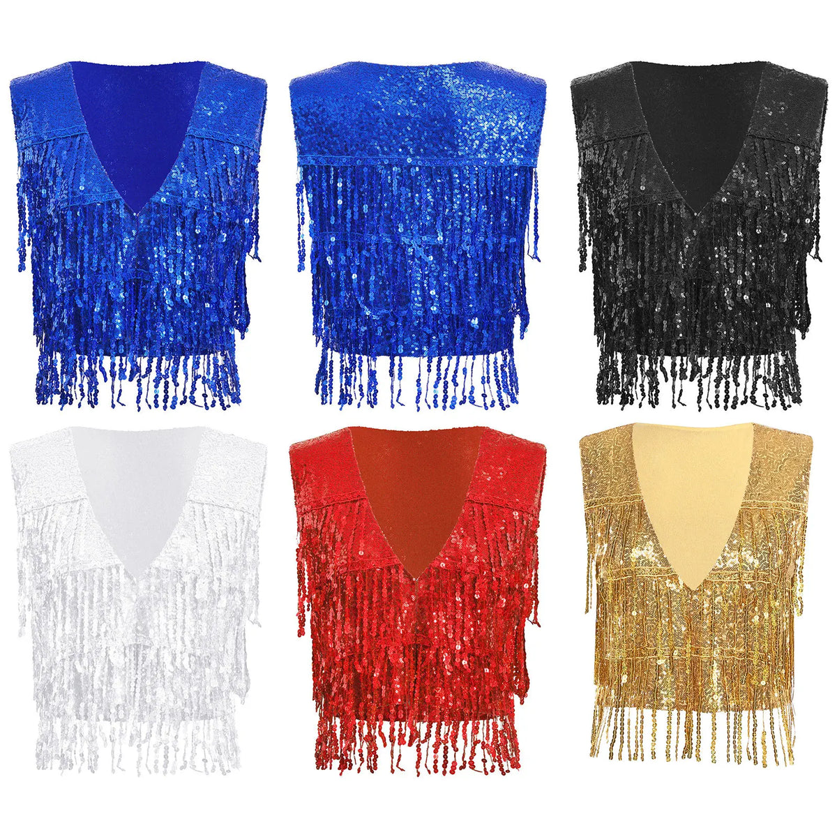 Women's Fringe Vest Clubwear Jazz Modern Dance Waistcoat Glitter Tassel Sleeveless Jacket Sequins Vests Music Festival Costumes