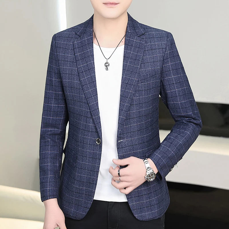 High-quality Men's Stylish and Trendy Business Checkered Single-Piece Western-Style Casual, Fashionable and Form-Fitting Small S