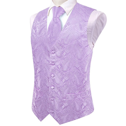 Men's Vest 5-In-1 Set Lilac Paisley V-Neck for Prom, Banquet & Formal Occasions