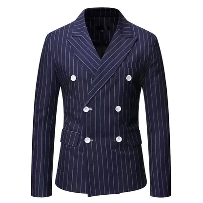 Elegant Striped Men Business Blazer Jacket Slim Fit Groom Male Casual Wedding Suits Peak Lapel Blazer Top Men Clothes Jacket