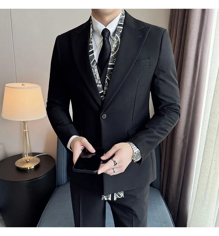 Scarf With Design Double Collar Suit Men's Business Casual Groom Wedding Slim Fit Suit Tuxedo 3-piece Set (Jacket+Vest+Pant)