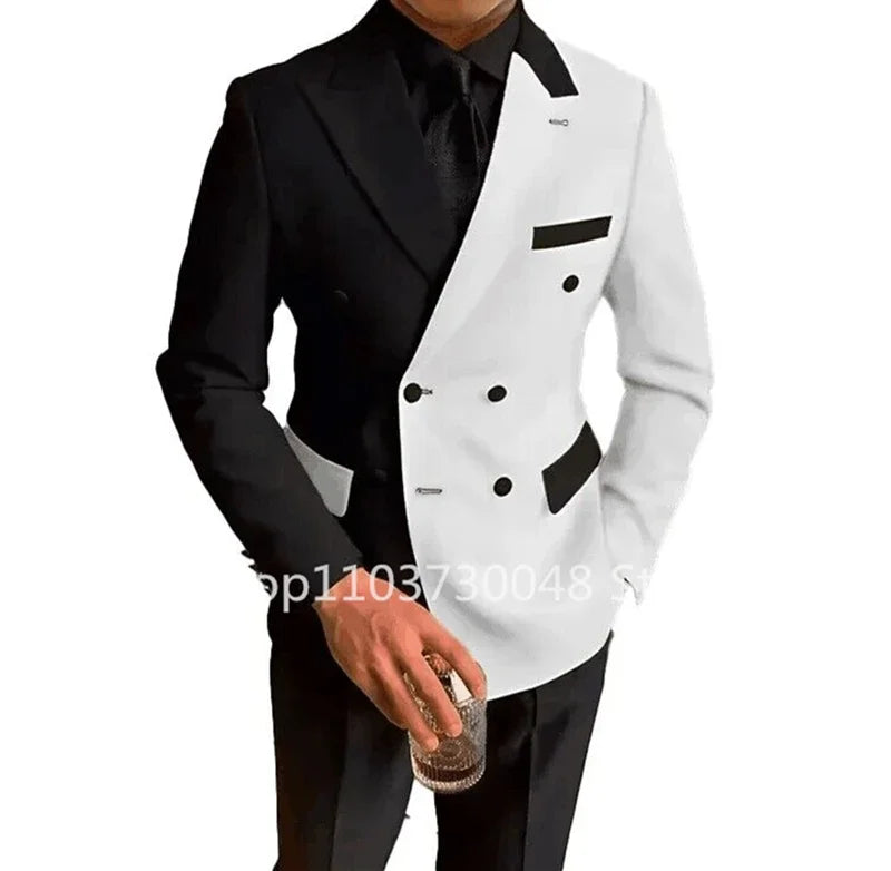 Costume Homme 2 Pièces Slim Fit de Style Tendance pour Mariage, Revers Pointu, Blazer, Pantalon, Tenue de Marié Formelle Affaires