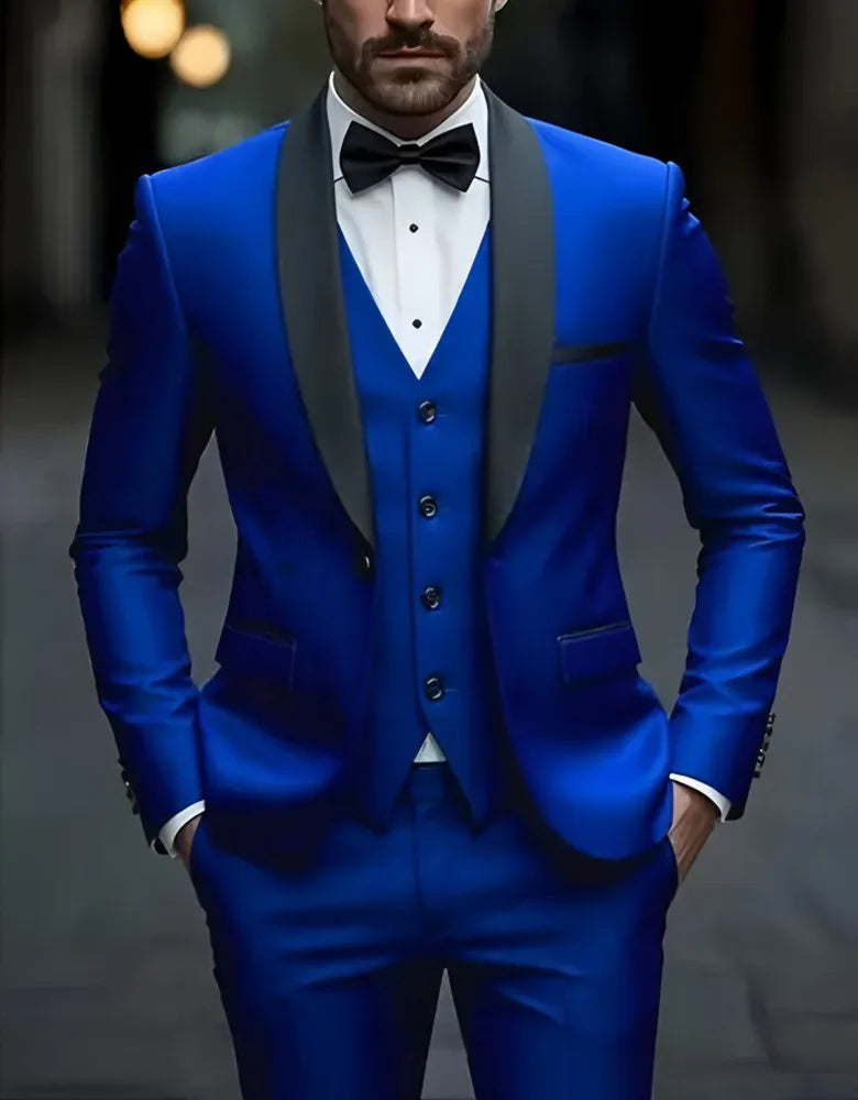 Ensemble de costume habillé pour homme, coupe ajustée, décontracté pour affaires, smoking de mariage, manches longues, revers crantés, marié