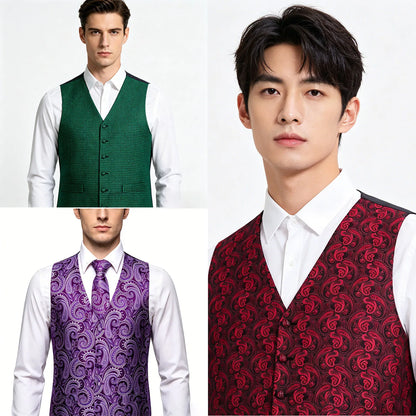 Men's Vest Paisley V-Neck Single Breasted Formal Waistcoat for Wedding Business Party