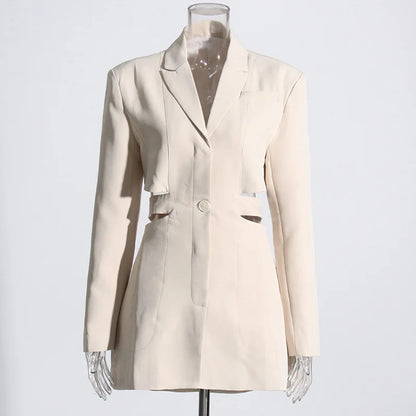 Women's Blazer Elegant Stylish Hollow Out Expose Waist Design Solid Color Patchwork Long-sleeved Slim Fit Suit-Coat HK28002