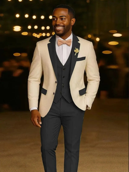 Costume de mariage 3 pièces formel pour homme, costume de marié, coupe ajustée, revers cranté, veste, gilet, pantalon pour affaires, bureau, banquet, tenues pour hommes