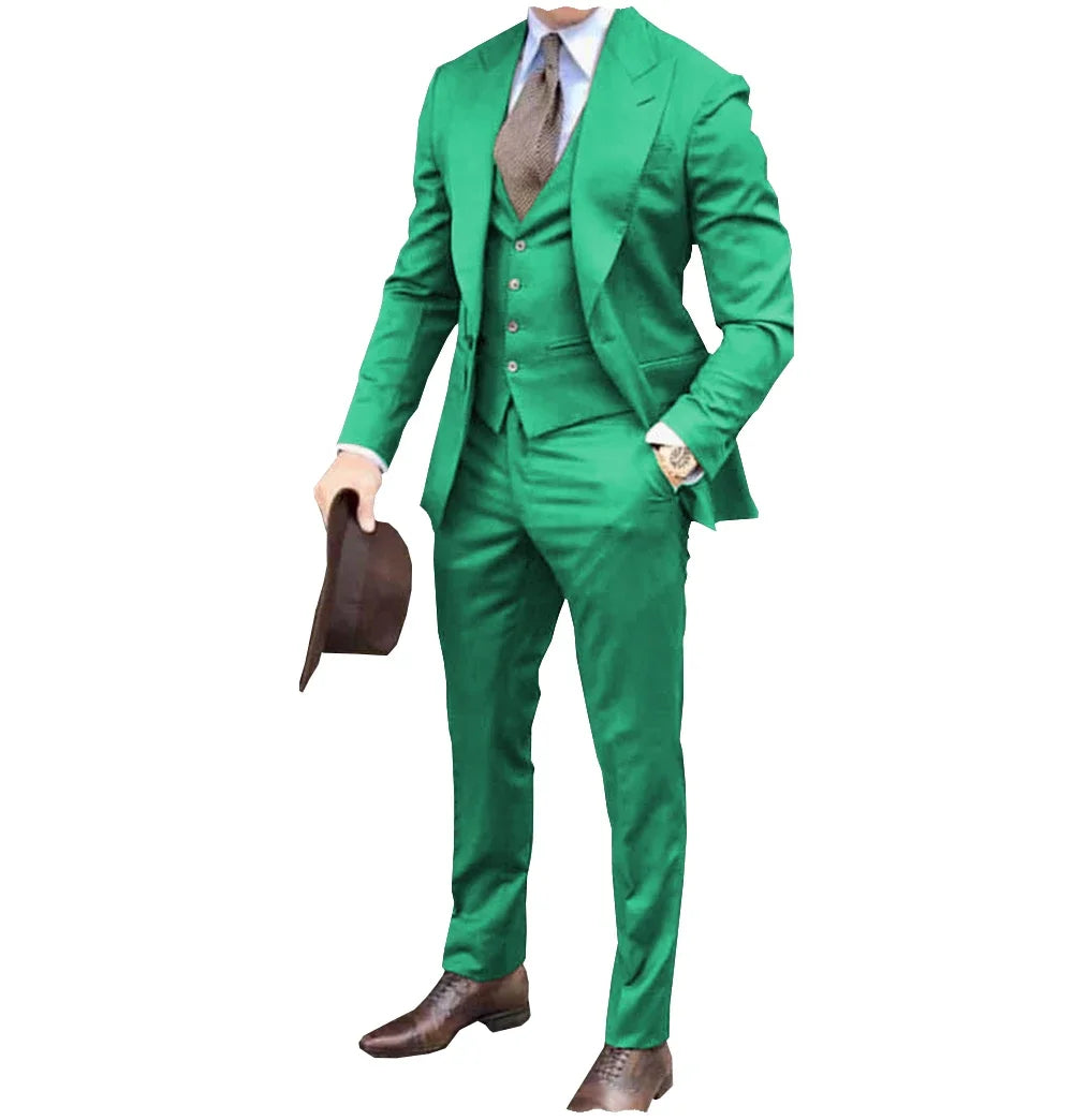 Men suits Groom Tuxedos Brown Prom Wedding Men Suit Slim Fit Cotton Blend Formal Suit For Men Slim Fit suits (Jacket+Pants+Vest)