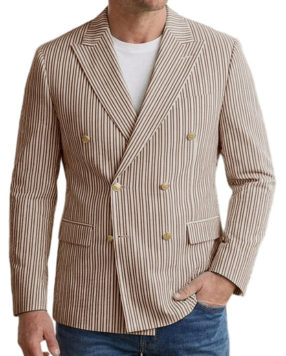 Vintage Men's Striped Double Breasted Blazer Casual Business Suit Jacket Lightweight Notched Lapel Sport Coat Wedding Party Wear