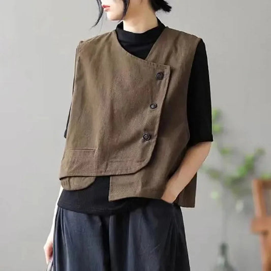 Spring Ladies Irregular Cowboy Vest Jacket Summer Femme Fashion Sleeveless Outwear Korean Women Solid Color Denim Waistcoat Coat