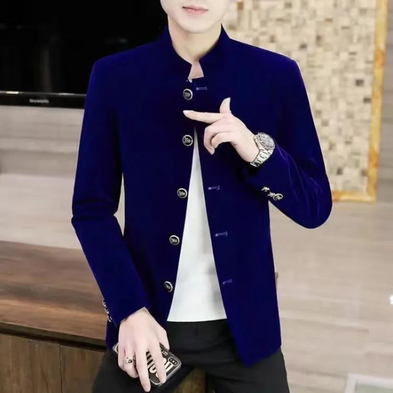 Slim Fit Velvet Man Suits and Blazers Single Models Clothing Korean Style Clothes Gentleman Elegant Jacket for Men New in Coats