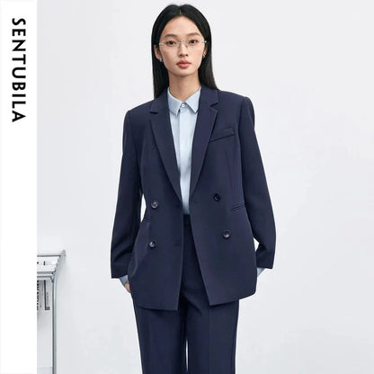 Women Tailored Blazer Coat Double‑Breasted Notch Lapel  Formal Outerwear 2026 Autumn Elegant Commute Jacket 153XC8812X