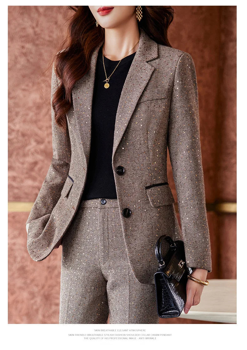 High Quality Fabric Women Business Suits With Pants and Blazer Coat Professional Autumn Winter Office Ladies Pantsuits Blazers