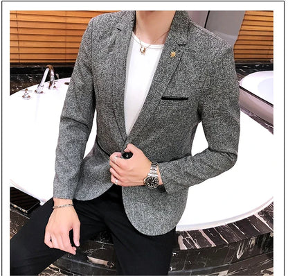 Blazer New Boutique Men's Solid Color British Style Fashion Casual Business Job Interview Gentleman Party Best Man Dress Suit