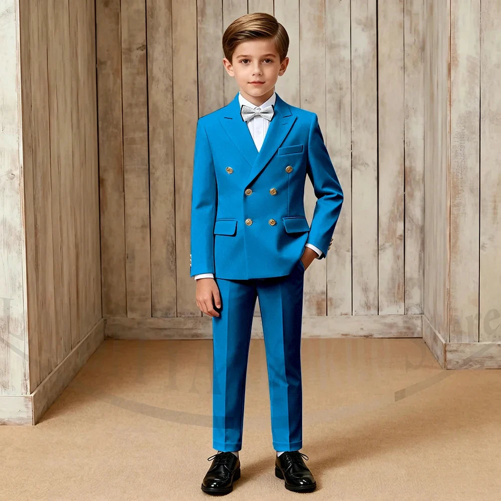 Chic Boys Suit Fashion Double Breasted Peak Lapel Wear Formal Wedding Party Prom Kids Elegant Gentleman Outfit 2 Piece Set