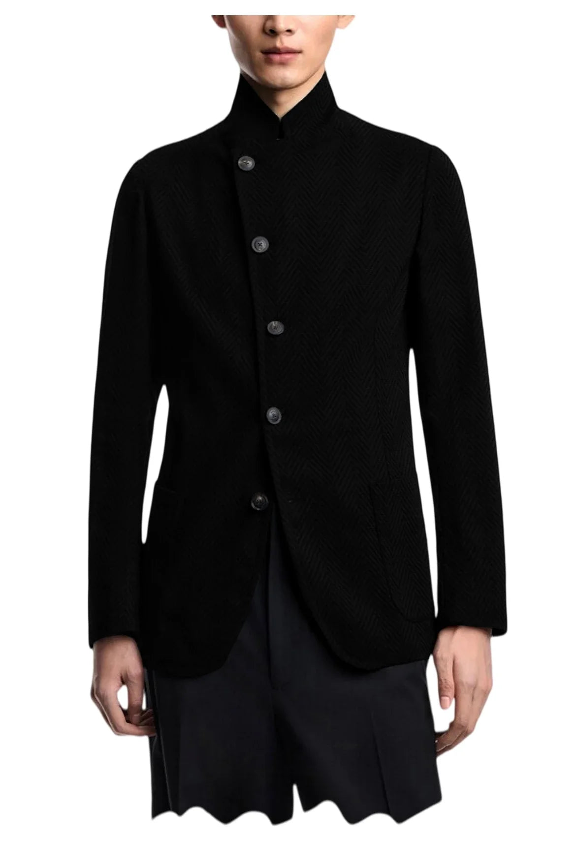 Men's Herringbone Tweed Blazer Stand Collar Slim Fit Business Casual Suit Jacket Spring Daily Commute Lightweight Sport Coat