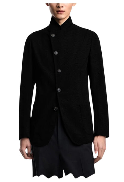 Men's Herringbone Tweed Blazer Stand Collar Slim Fit Business Casual Suit Jacket Spring Daily Commute Lightweight Sport Coat