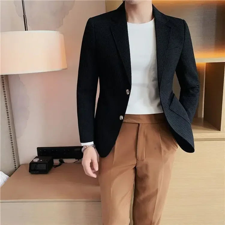Men's Single Breasted Blazer – Korean Style Suit Jacket for Business & Smart Casual
