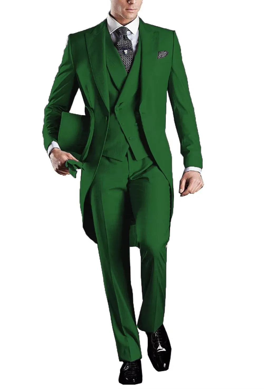 Men's 3-Piece Solid Long Tailcoat Tuxedo Set Formal Wedding Groom Clothing Jacket Pants Vest for Prom Party Fashion Male Suits