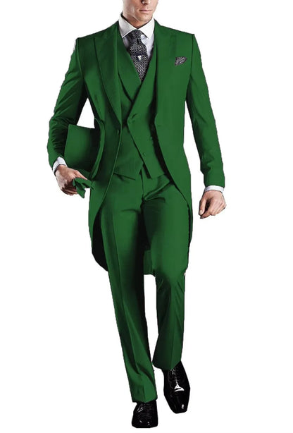 Men's 3-Piece Solid Long Tailcoat Tuxedo Set Formal Wedding Groom Clothing Jacket Pants Vest for Prom Party Fashion Male Suits