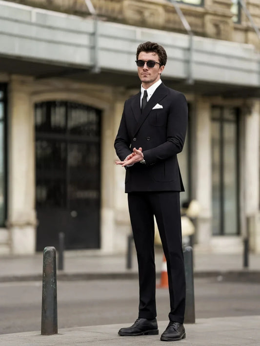 Formal Black Slim Fit Business Suit Set For Men Elegant Double Breasted Tuxedo 2 Pieces Customized Men's Suits Wedding Party