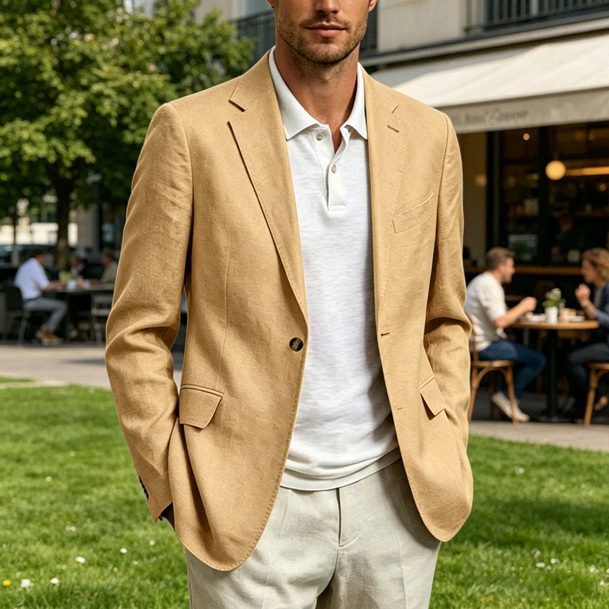 Men's Linen Blend Blazer One Button Lightweight Casual Business Suit Jacket Slim Fit Formal Sport Coat For Wedding Party Office