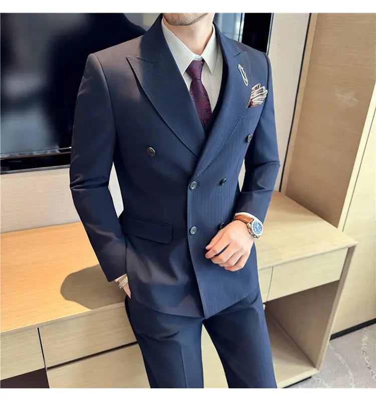 Classic Striped Wedding Suit Set Men 3 Piece Set (jacket+vest+pant) Business Formal Casual Suits Office Party Prom Groom Suit