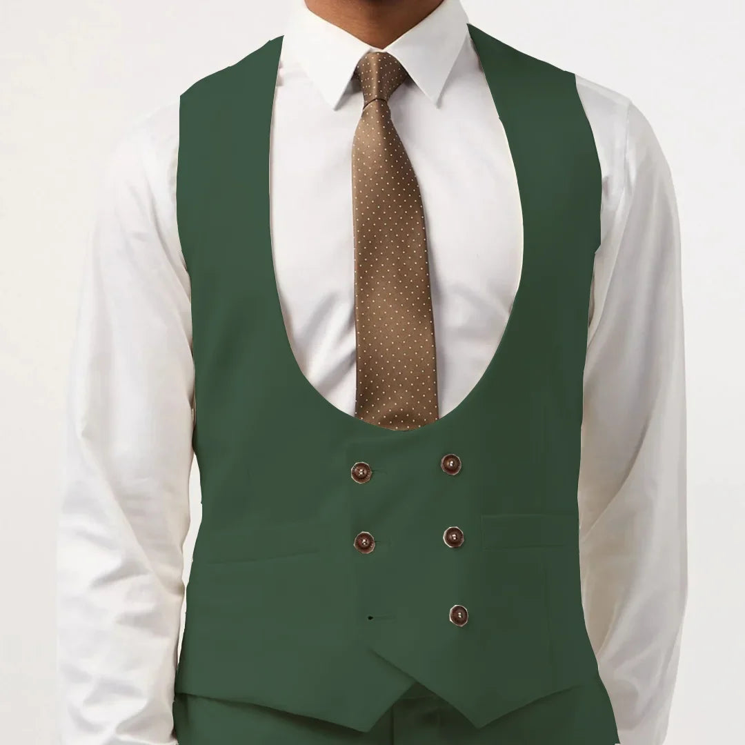 Men Vest Double Breasted with Pocket Solid Waistcoat for Wedding Business Formal Occasions