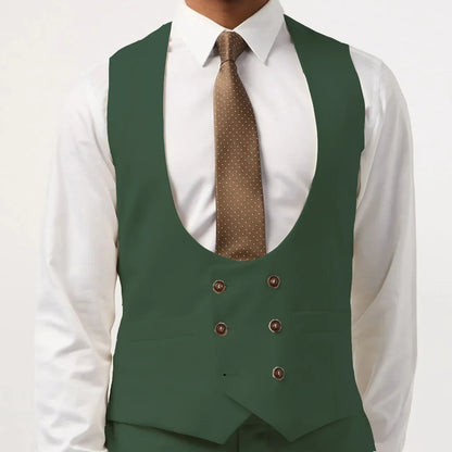 Men Vest Double Breasted with Pocket Solid Waistcoat for Wedding Business Formal Occasions