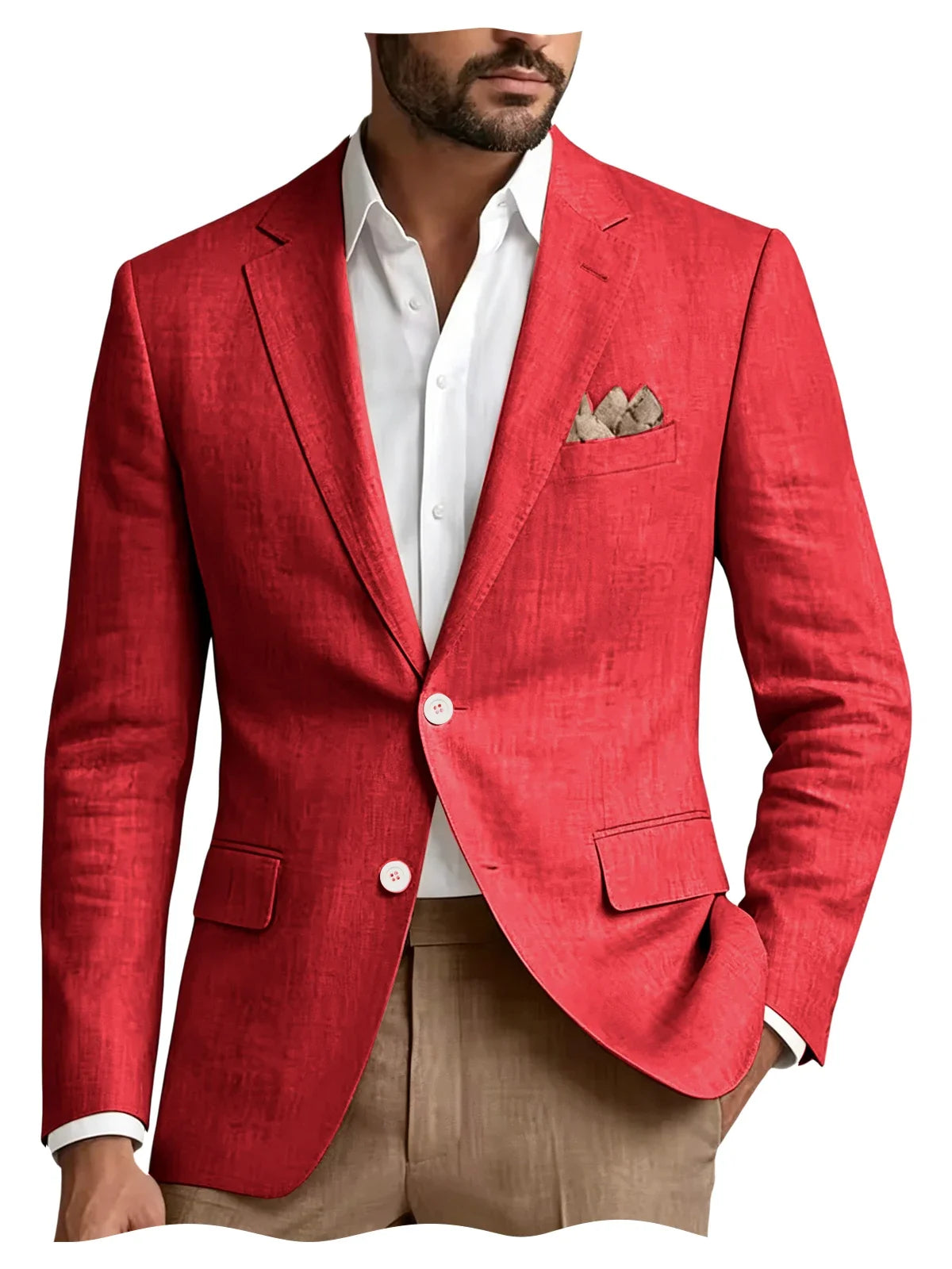 Men's Linen Blazer Notch Lapel 2 Buttons Slim Fit Casual Sport Jacket Lightweight Breathable Summer Business Wedding Daily Wear