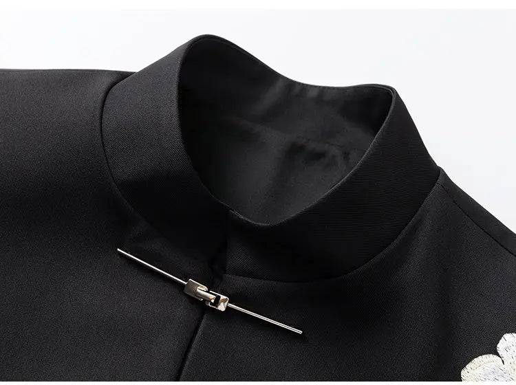 Chinese Style Dress Blazers for Man Suit Jacket 5XL Vintage Floral Embroidery Metal Buckle Elegant Men Blazer De Luxe Pour Homme
