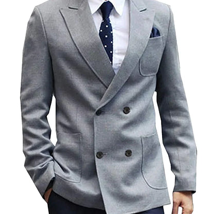 Blue Shawl Lapel Double Breasted Suit Jacket for Men Slim Fit Comfortable Wedding Blazer Prom Tops Regular Fit