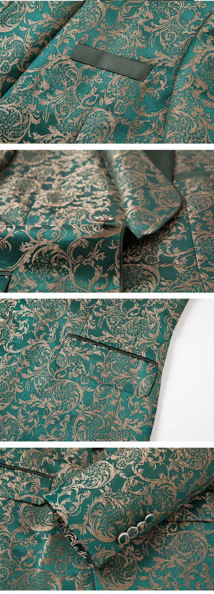 2025 Men's Jacquard Suits 3 Pieces ( Jacket+vest+pant) Wedding Dress Groom's Suit Host's Performance Party Stage Formal Clothing