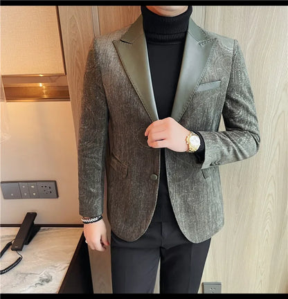 High-quality men's fashionable suit jackets, autumn and winter casual patchwork suits, new high-end patchwork suits