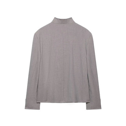 Elegant Women Solid Blazer Coat Spring Autumn Turtleneck Long Sleeve Single Breasted Straight Blazer Female Chic Suit Jacket