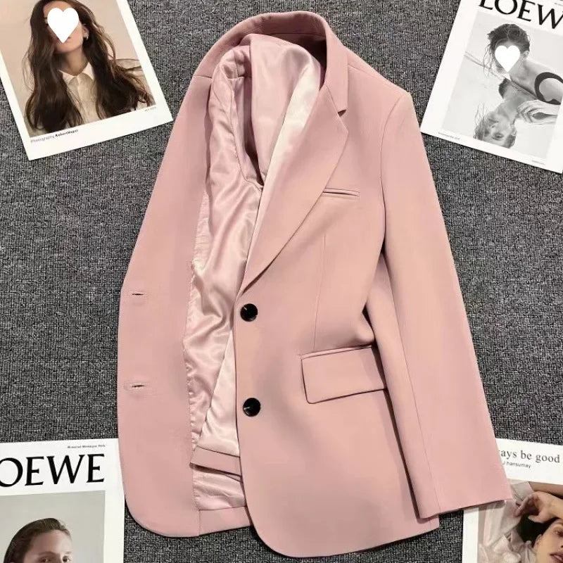 Single Breasted Blazer for Women Slim Fit Office Monochrome Long Sleeve Leisure Coats Korean Fashion Spring Autumn New