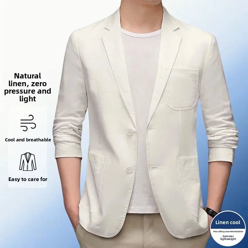 Solid-color Linen Blazer - Men's Fashionable, Business-appropriate, Versatile, Comfortable, Lightweight and Breathable Blazer