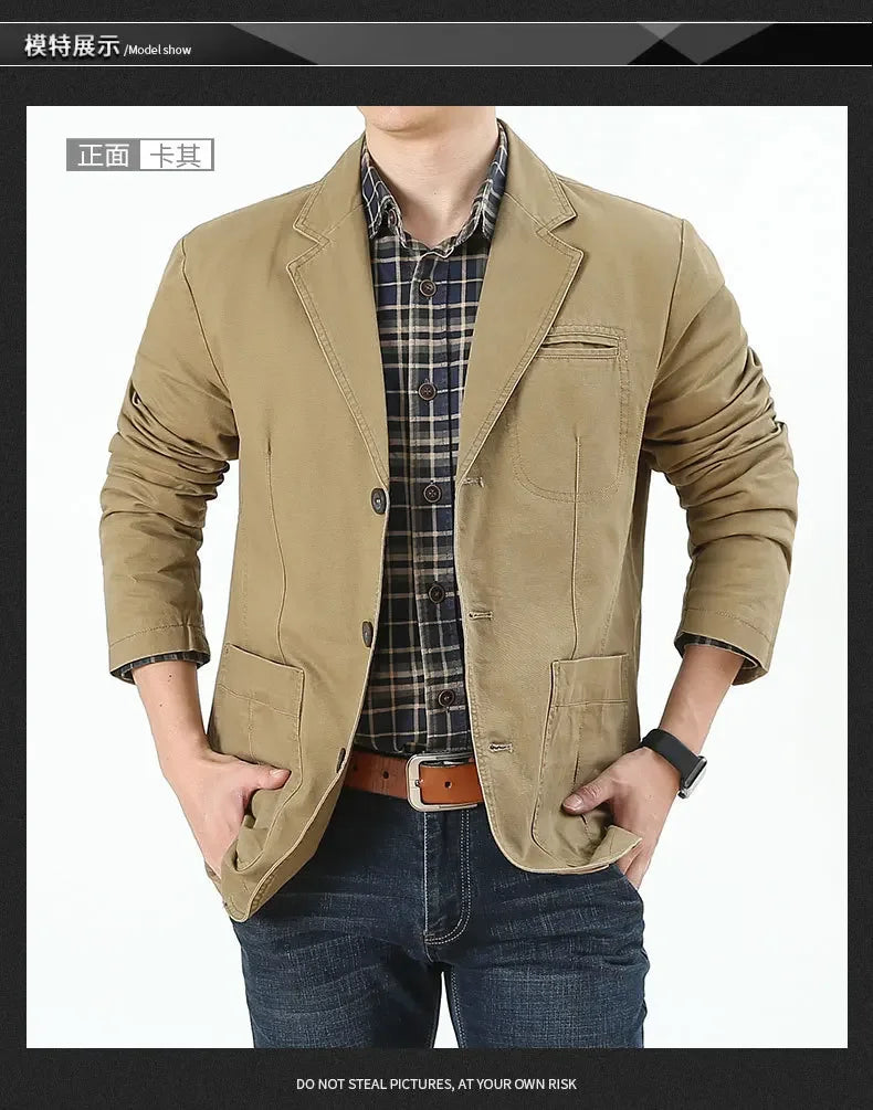 Blazer Pure Cotton Loose Men Fashion Business British Style Casual Three Button Cotton Casual Clothes Single West Coat Blazer