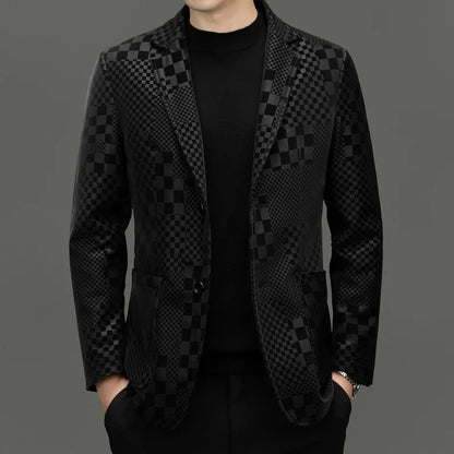 Men's Sheepskin Leather Blazer – Slim Fit Smart Casual Suit Jacket for Autumn & Winter